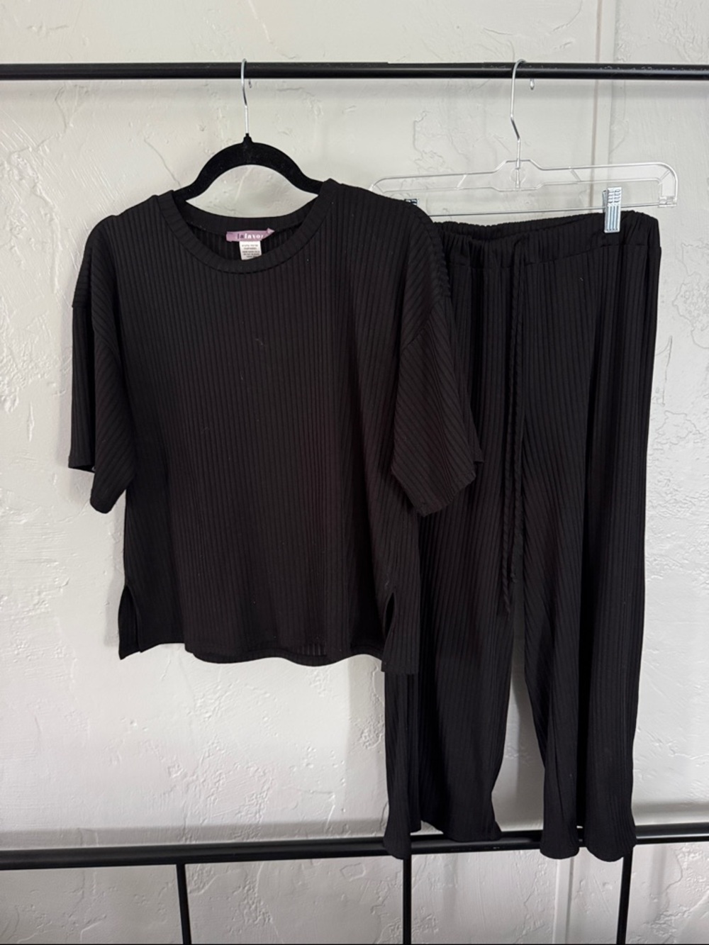 Black Ribbed Top and Gaucho Set